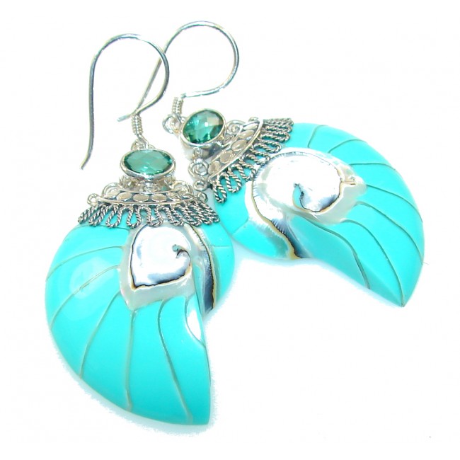 Fabulous Blue Ocean Shell Sterling Silver earrings