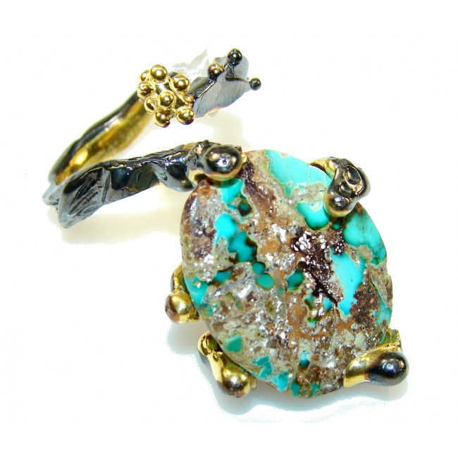 Perfect Gift!! 18ct. Gold Plated, Rhodium Plated Turquoise Sterling Silver Ring s. 5 3/4