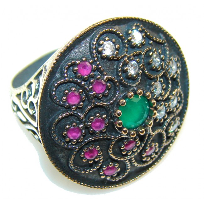 New Design!! Green Emerald Sterling Silver ring s. 7 1/2