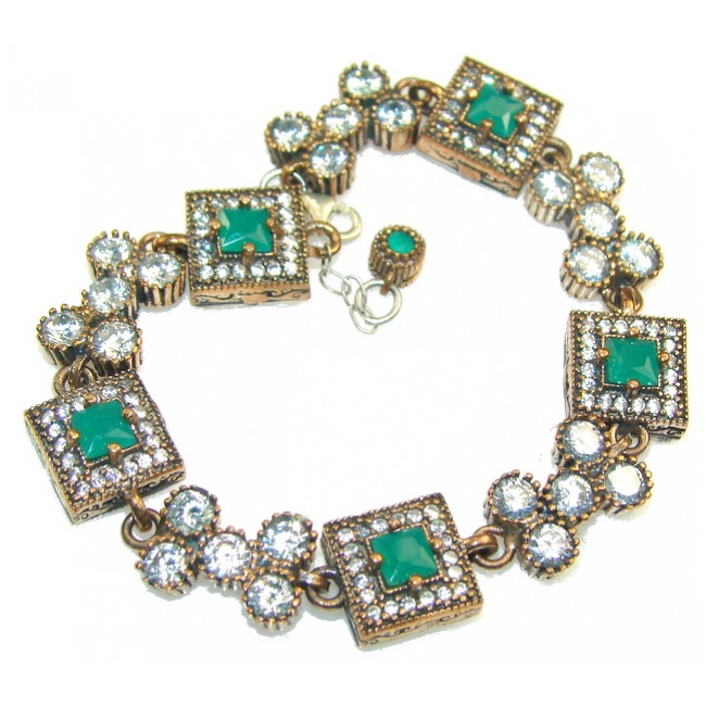 Outstanding Green Faceted Emerald Sterling Silver Bracelet