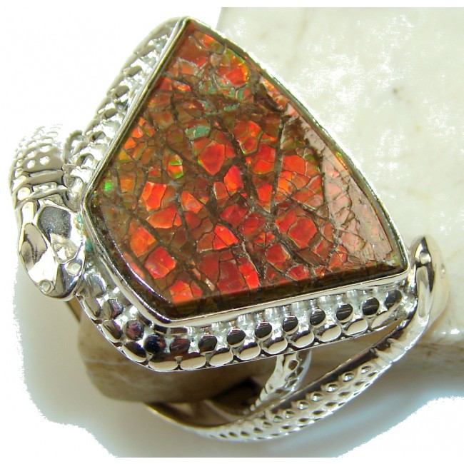 Lovely Red Ammolite Sterling Silver ring s. 13