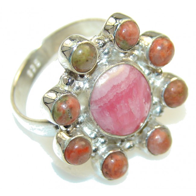 Natural Pink Rhodochrosite Sterling Silver ring s. 6 1/4