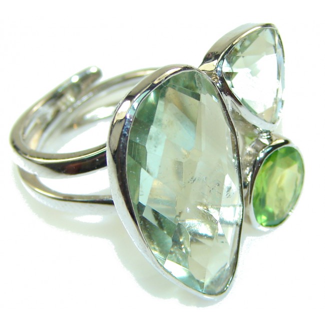 Delicate Green Amethyst Sterling Silver ring s. 6 3/4 - Adjustable