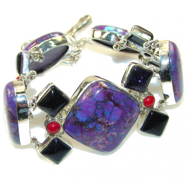 Paradise Bloom!! Purple Turquoise Sterling Silver Bracelet