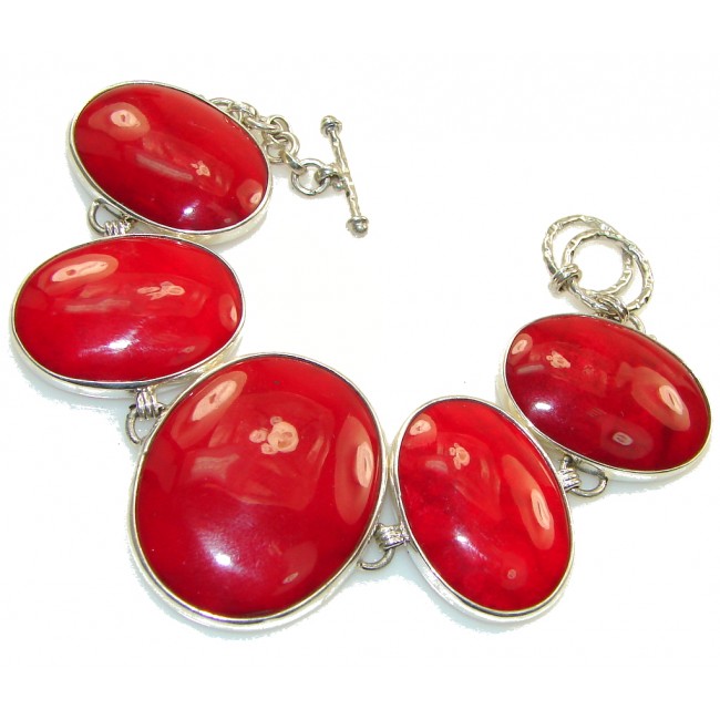 Solid Lovely Red Coral Sterling Silver Bracelet