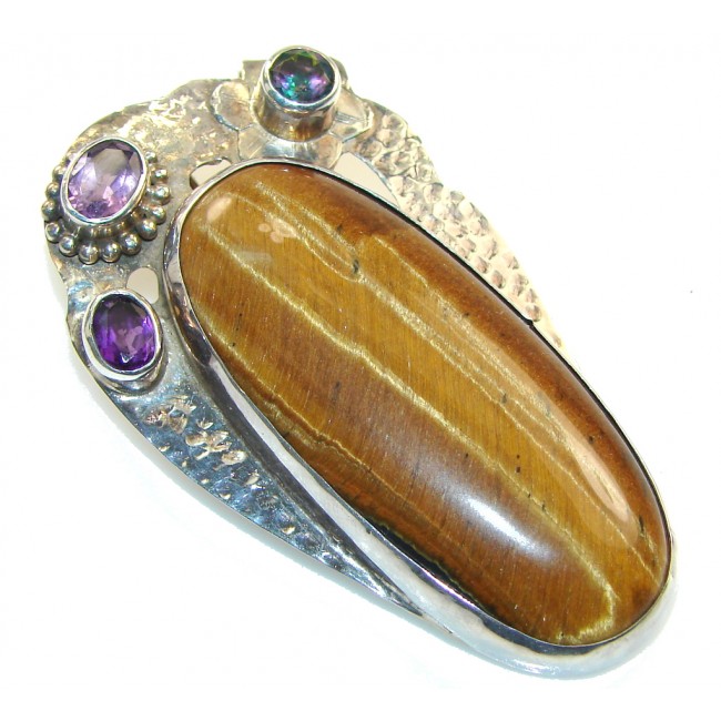 New Design!! Brown Tigers Eye Sterling Silver Pendant