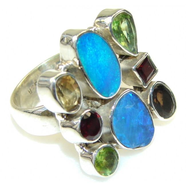 Beautiful!! Blue Fire Opal Sterling Silver ring s. 7 1/2