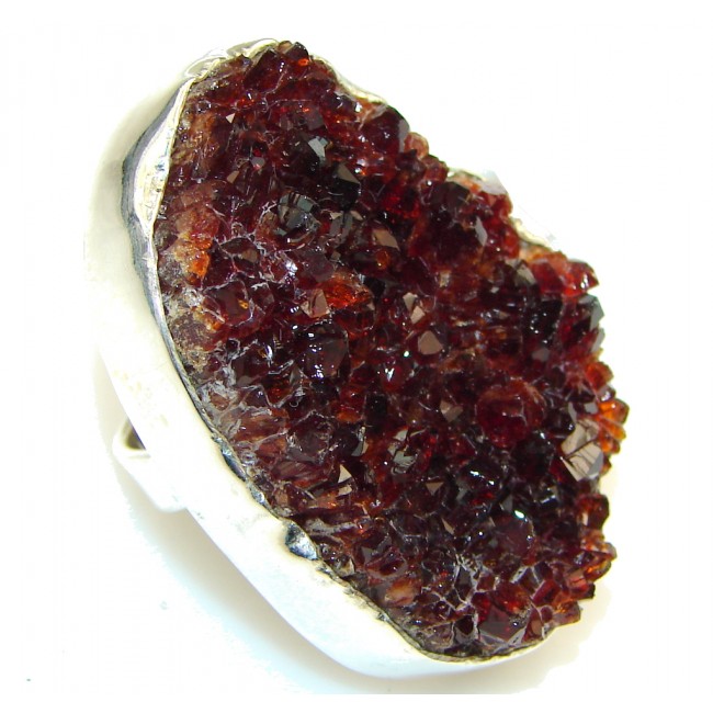 Large! Stylish Brown Druzy Sterling Silver ring s. 7