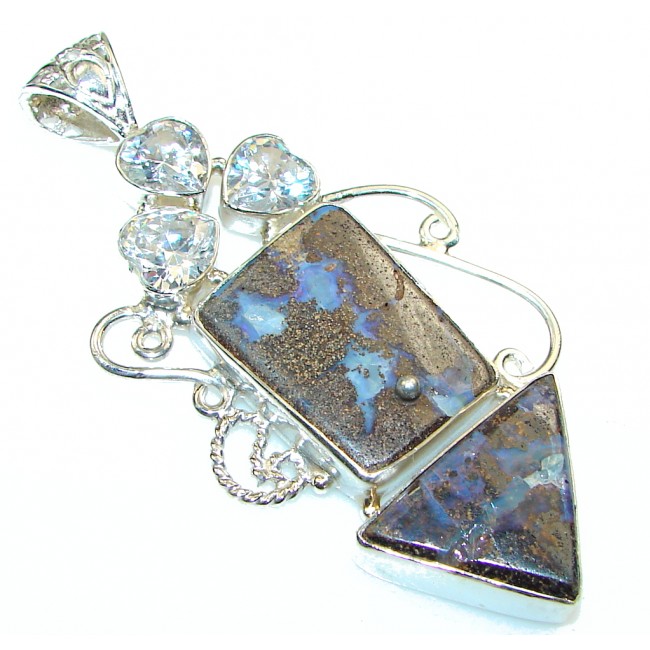 Big! Beautiful!! Blue Boulder Opal Sterling Silver Pendant
