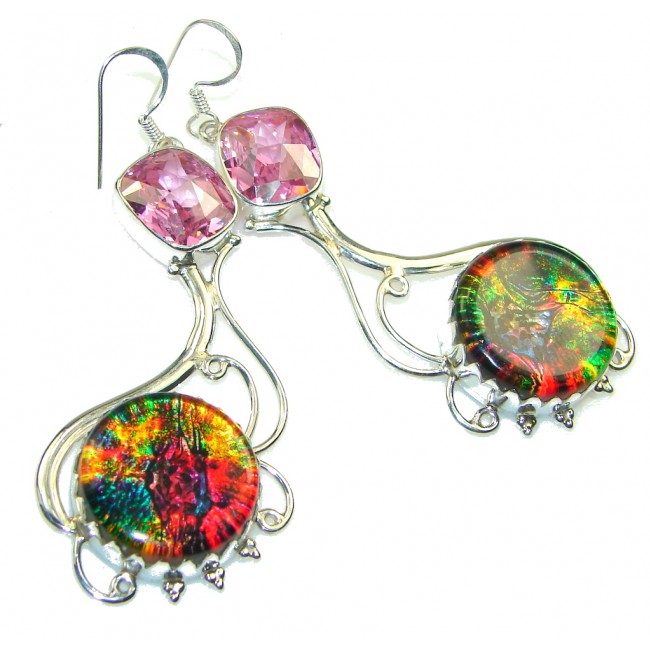 Big! Rainbow Dichroic Glass Sterling Silver earrings