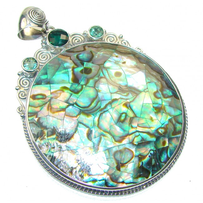 Big! Awesome Rainbow Abalone Sterling Silver Pendant