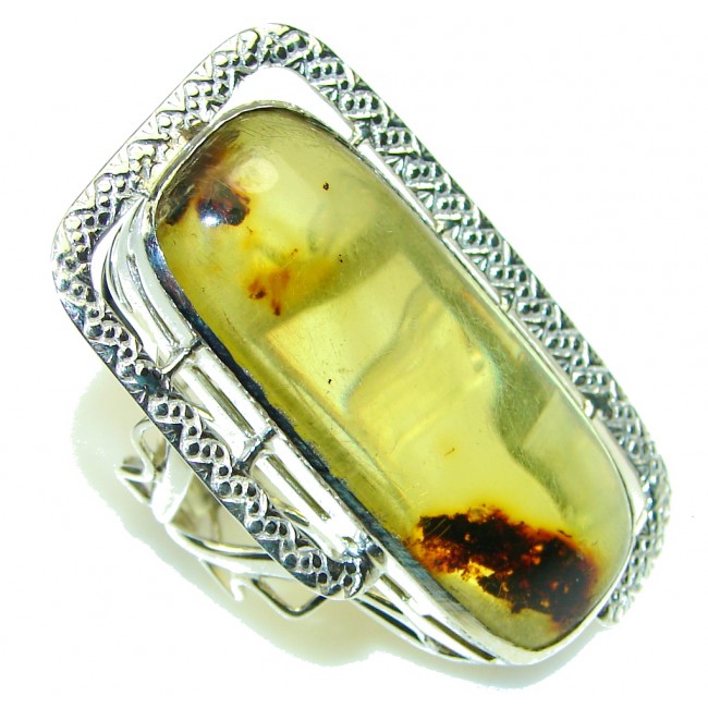 Large! Stunning Polish Amber Sterling Silver Ring s. 9 1/2