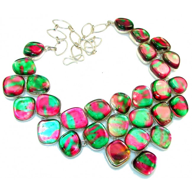 Huge! Stylish Multicolor Dichroid Glass Sterling Silver necklace