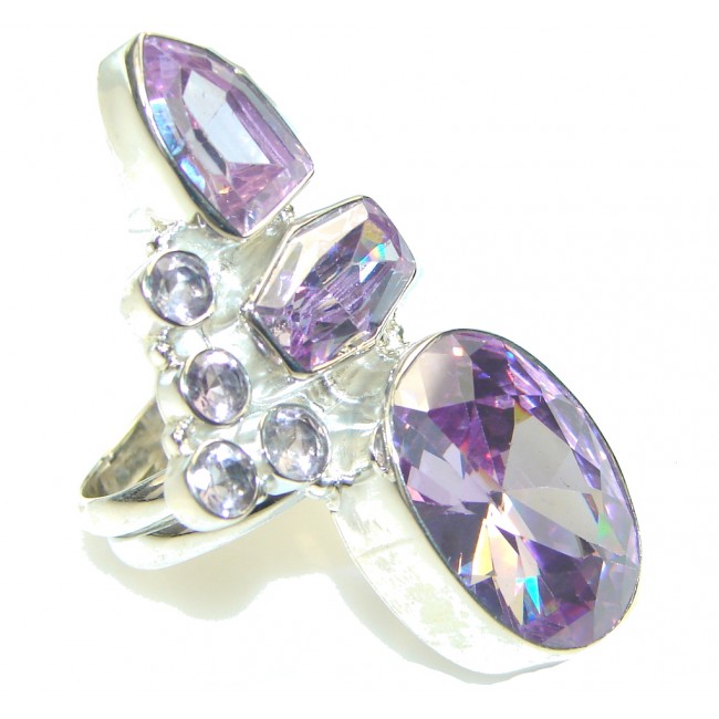 Big! Delicate Lilac Quartz Sterling Silver Ring s. 8 1/4