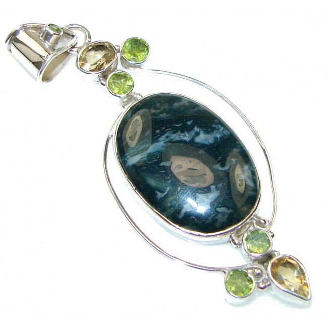 Big! Excellent Moss Agate Sterling Silver Pendant