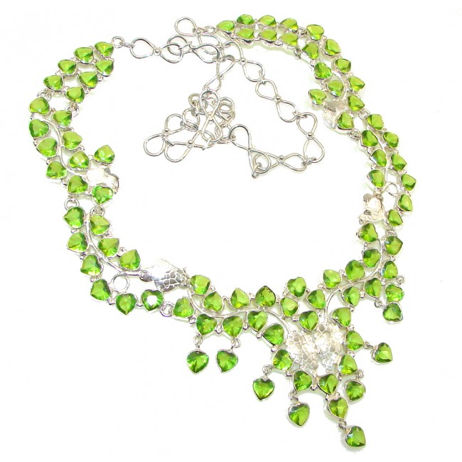 Stunning! Created Green Peridot Sterling Silver Necklace