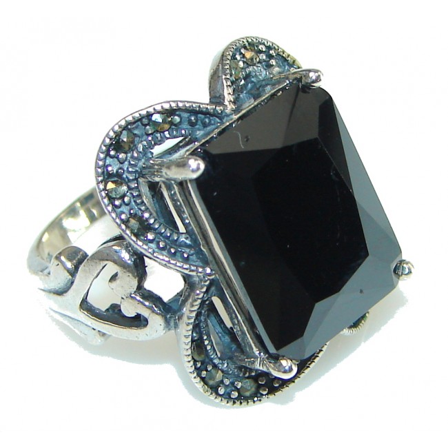 Stability, Grounding! Hematite, Marcasite Sterling Silver Ring s. 6