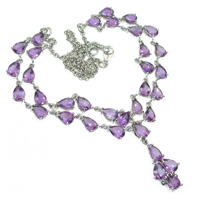 Stunning Design! Natural Purple Amethyst Sterling Silver Necklace