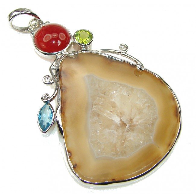 Big! Show Time Brown Agate Sterling Silver Pendant