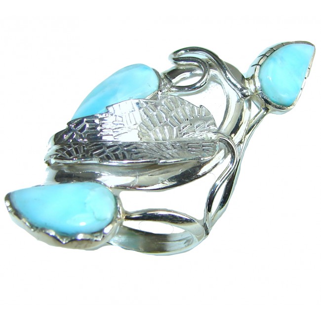 Big! Tropical Style! Light Blue Larimar Sterling Silver Ring s. 9