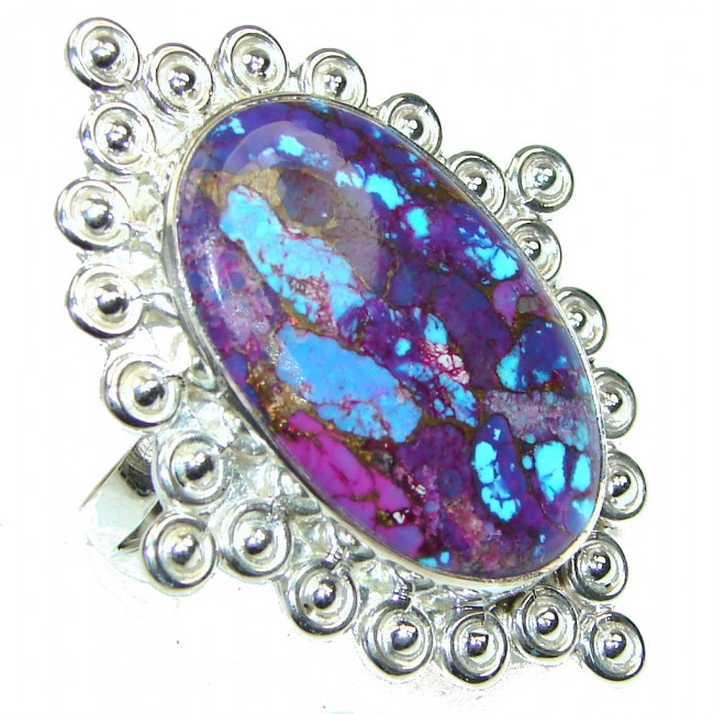 Big! Fantastic Multicolor Copper Turquoise Sterling Silver ring s. 12