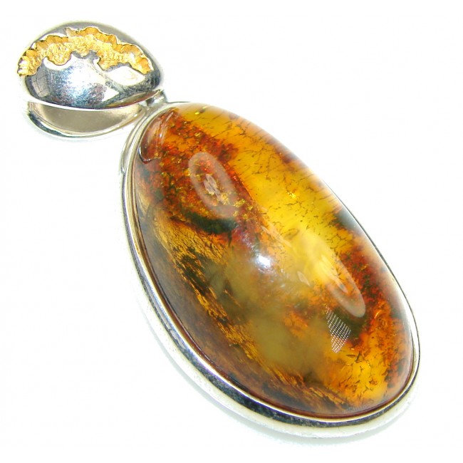 Fancy Quality! Baltic Polish Amber, Gold Plated Sterling Silver pendant