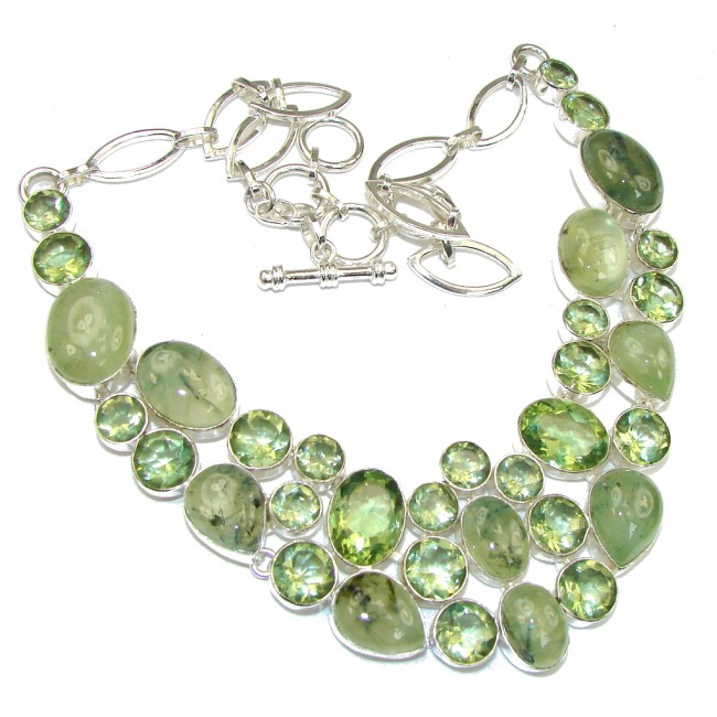 Heavenly Love!! Green Moss Prehnite Sterling Silver necklace