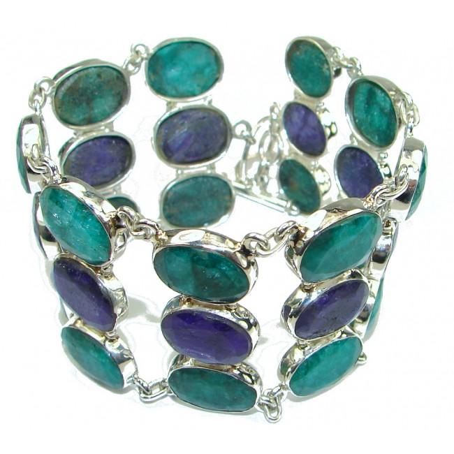 Beautiful! Green Emerald & Sapphire Sterling Silver Bracelet