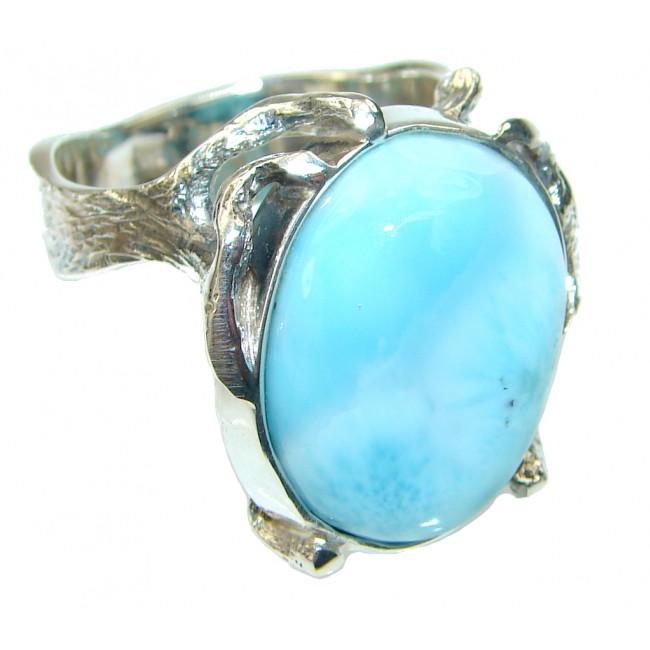 Natural AAA Blue Larimar Sterling Silver Ring s. 8 3/4