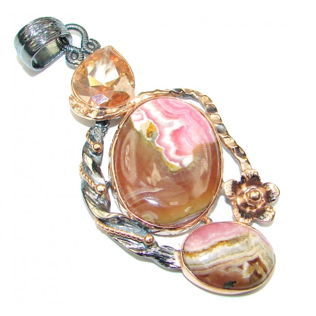 Awesome Rhodochrosite Rose Gold over Sterling Silver Pendant