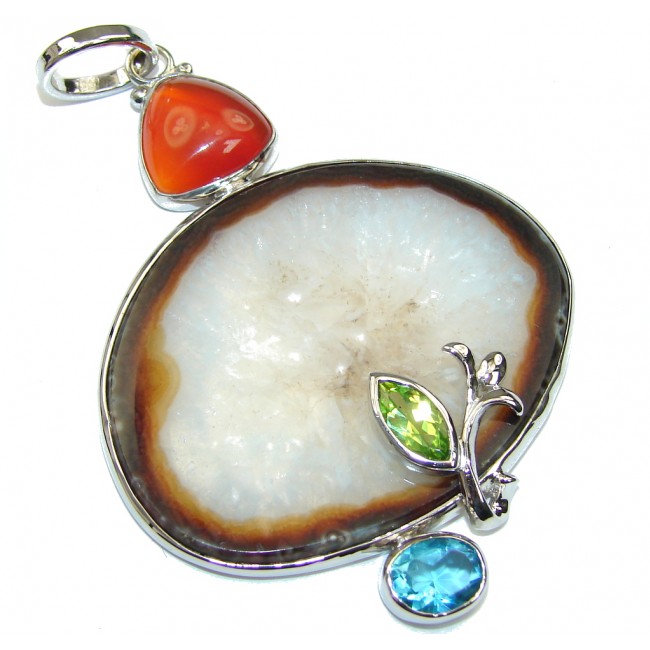 Stylish Design! Brown Agate Sterling Silver Pendant