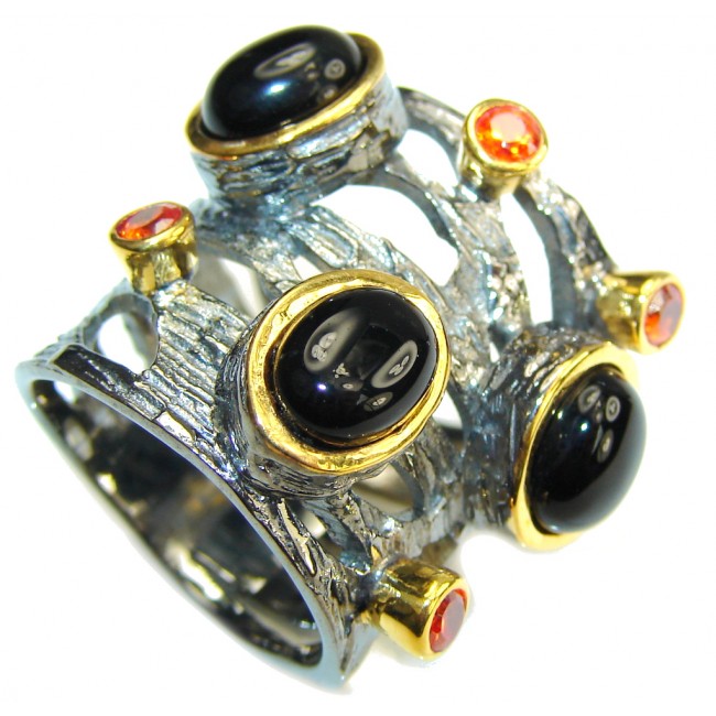 Self Confidence! AAA Black Onyx, Gold Plated, Rhodium Plated Sterling Silver Ring s. 7