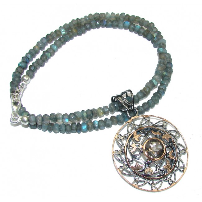 Natural Beauty! AAA Smoky Topaz & Labradorite, Rose Gold Plated, Rhodium Plated Sterling Silver necklace