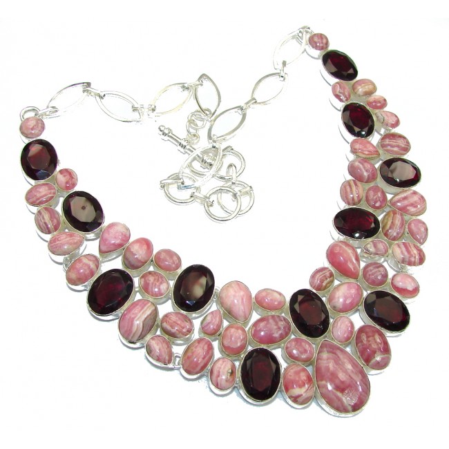 Touch Of Life!! Rhodochrosite & Garnet Sterling Silver necklace