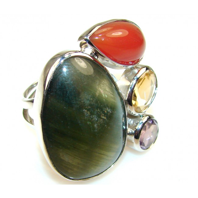 Design Color Of Moss Prehnite Sterling Silver Ring s. 8 & up