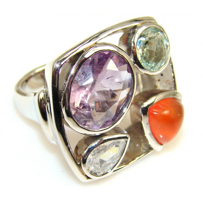 Mgnificent Amazing Multigem Sterling Silver Ring s. 8