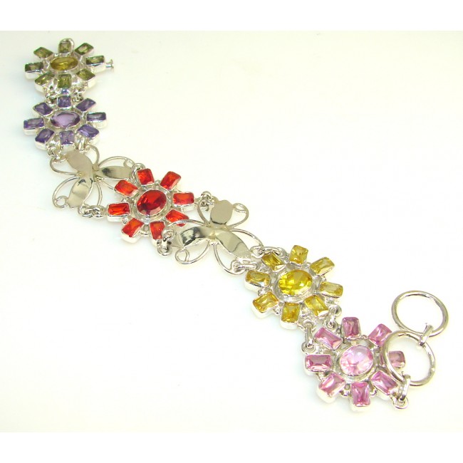 Floral Garden Multicolor Quartz Sterling Silver Bracelet