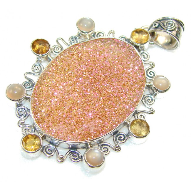 Excellent Design Of Pink Druzy Sterling Silver Pendant
