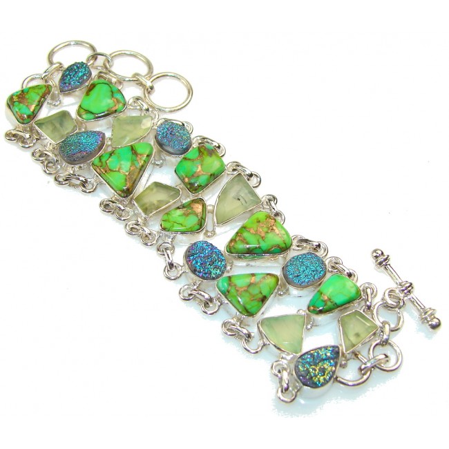 Spring Garland!! Copper Turquoise Sterling Silver Bracelet