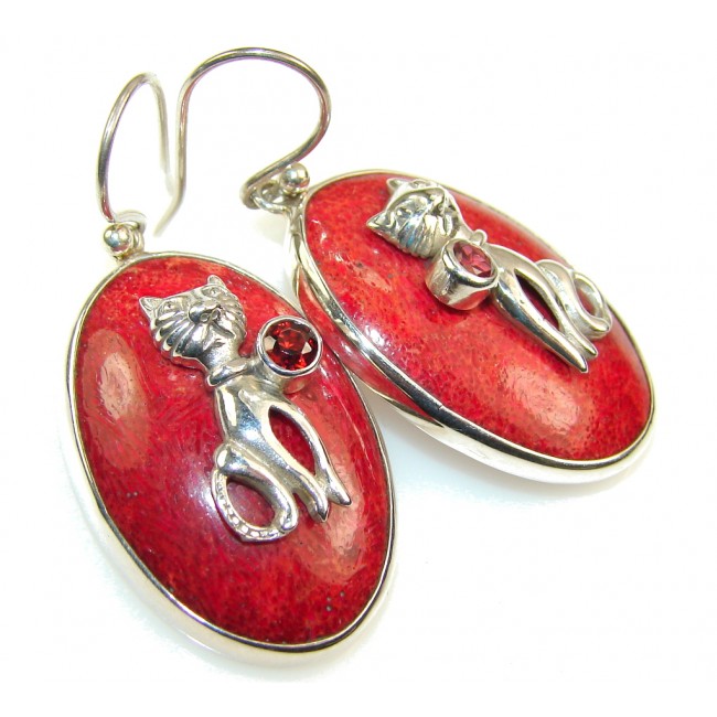 Lovely Red Fossilized Coral Sterling Silver earrings