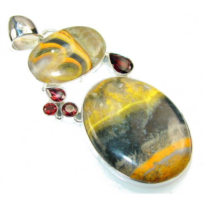 Big! Tropical Yellow Bumble Bee Jasper Sterling Silver Pendant