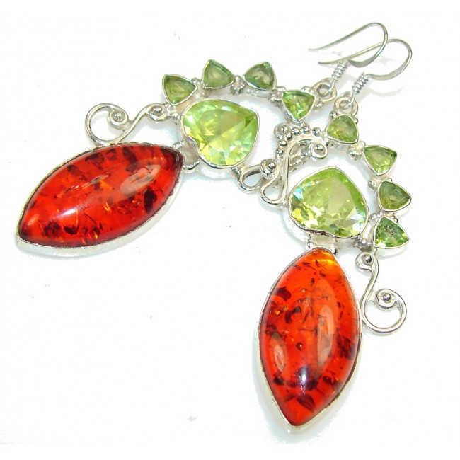 Instant Classic!! Created Polish Amber Sterling Silver earrings