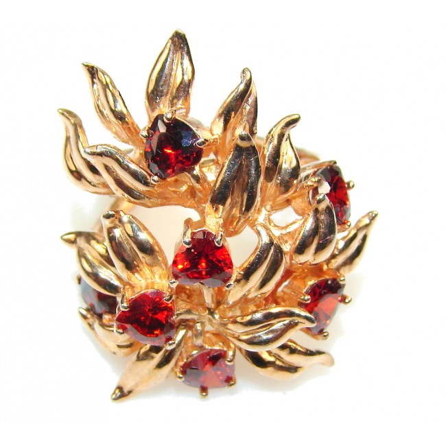 Lovely Design!! Red Garnet Gold Plated Sterling Silver ring s. 8 - Adjustable