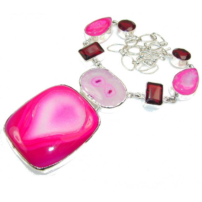 Awesome Color Of Pink Agate Druzy Sterling Silver necklace