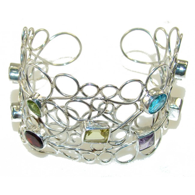 Beautiful Design!! Multigem Sterling Silver Bracelet /Cuff