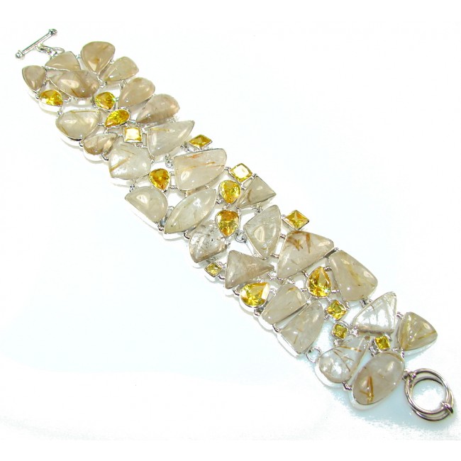 Fabulous Golden Rutilated Quartz Sterling Silver Bracelet