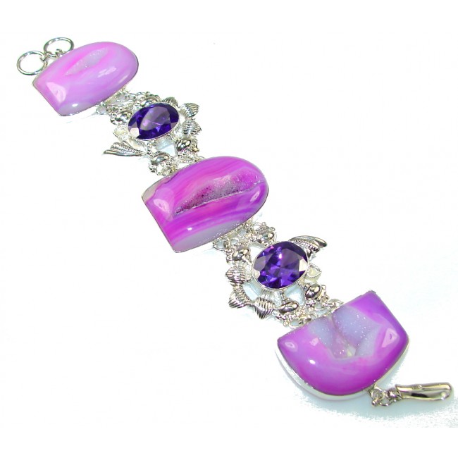 World Of Beauty!! Purple Agate Druzy Sterling Silver Bracelet