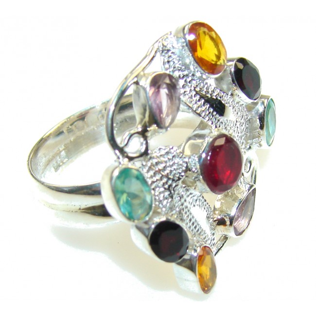Awesome Multicolor Quartz Sterling Silver Ring s. 10 1/4