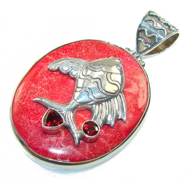Fabulous Fossilized Coral Fish Sterling Silver pendant