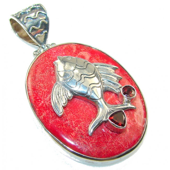 Fabulous Fossilized Coral Fish Sterling Silver pendant
